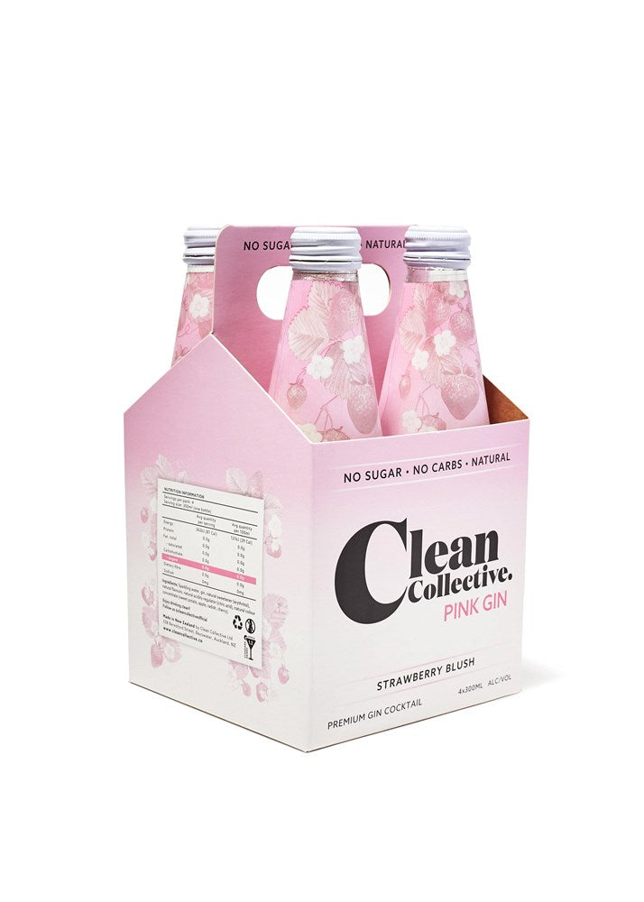 Clean Coll Pink Gin Straw 4x330ml - Liquor Library
