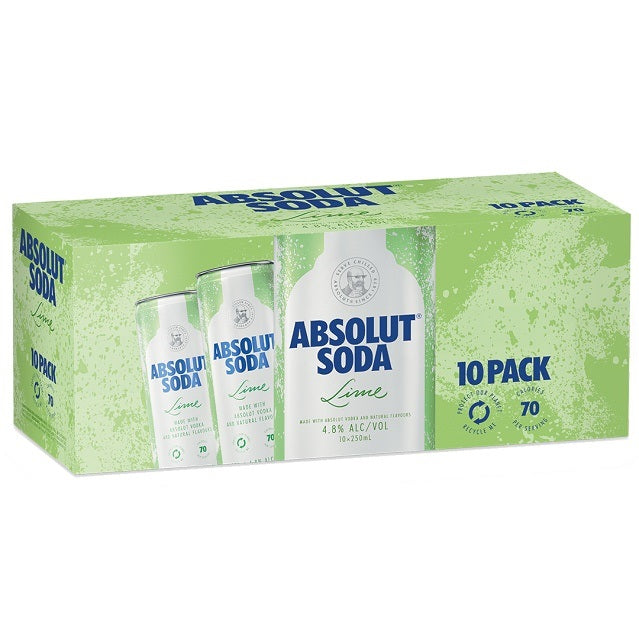 Absolut Vodka Lime & Soda 10x250ml Cans
